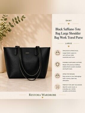 DKNY Black Saffiano Tote Bag Large Work Shoulder Purse